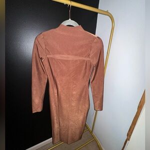 Brown Ribbed High Neck Fashion Nova Dress with cutout